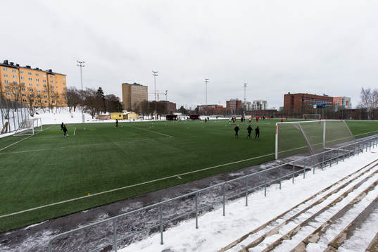 Generell vy över Stadshagens IP innan fotbollsmatchen i
