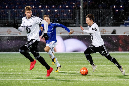 Nicklas Bendtner and Mike Jensen of Rosenborg