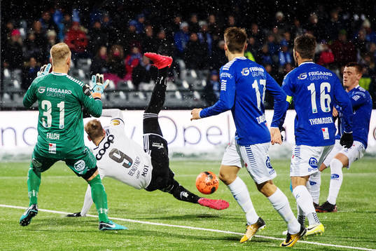 Nicklas Bendtner of Rosenborg with a chance of scoring in