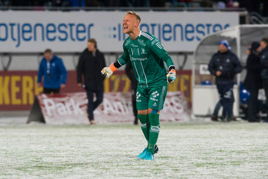 Goalkeeper Aslak Falch celebrates