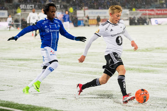 Amin Askar  of Sarpsborg 08 and Birger Meling of Rosenborg
