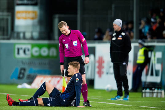 Benjamin Stokke of Kristiansund with an injury