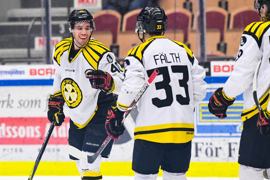 Brynäs Jesper Jensen jublar med Elias Fälth