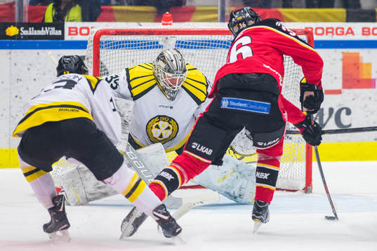 Brynäs målvakt David Rautio och Luleås Emil Larsson