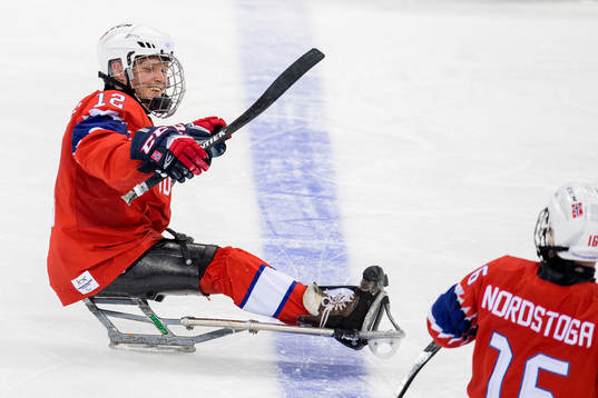 Magnus Bøgle of Norway celebrates with teammate Knut