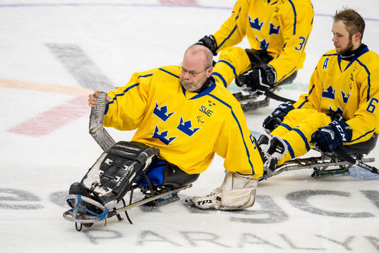 Goaltender Ulf Nilsson of Sweden looks dejected