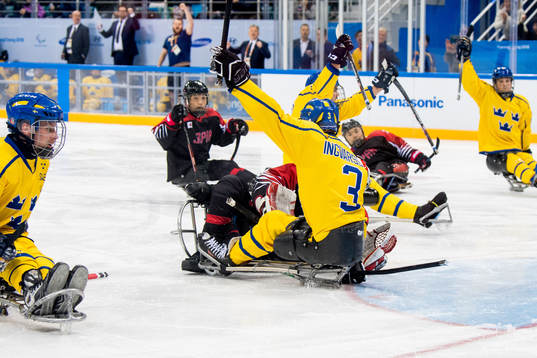 Niklas Ingvarsson of Sweden celebrates scoring 2-1