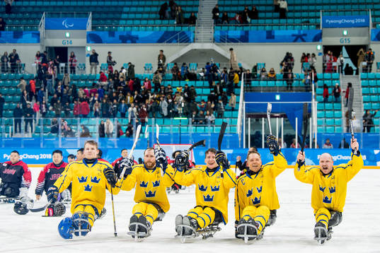 Players of Sweden celebrate
