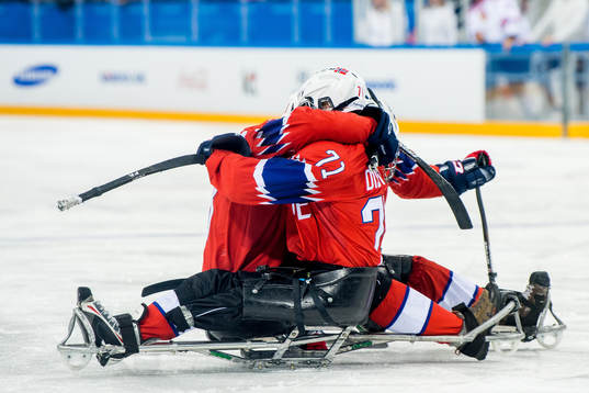 Rolf Einar Pedersen of Norway celebrates with Ola Bye
