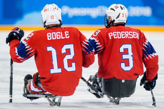 Rolf Einar Pedersen of Norway celebrates with Magnus Bøgle
