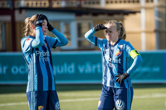 Djurgårdens Petronella Ekroth och Mia Jalkerud deppar