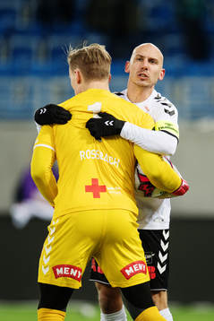 Goalkeeper Sondre Løvseth Rossbach and Jone Samuelsen of