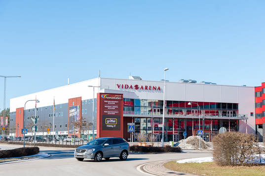 Generell exteriör vy av Vida arena före kvartsfinal 1 i