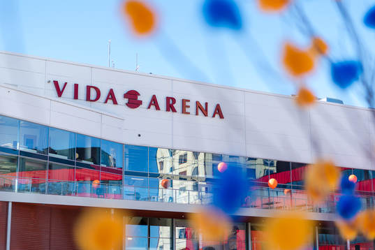 Generell exteriör vy av Vida arena före kvartsfinal 1 i