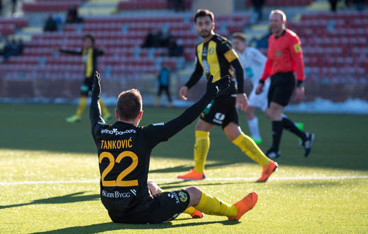 Hammarbys Muamer Tankovic vädjar mot domaren