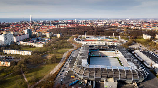 Malmö FFs hemmaarena Stadion och gamla Malmö Stadion
