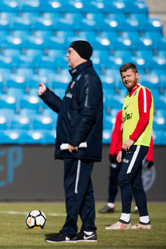 Lars Lagerbäck, head coach of Norway, and Fredrik Midtsjø