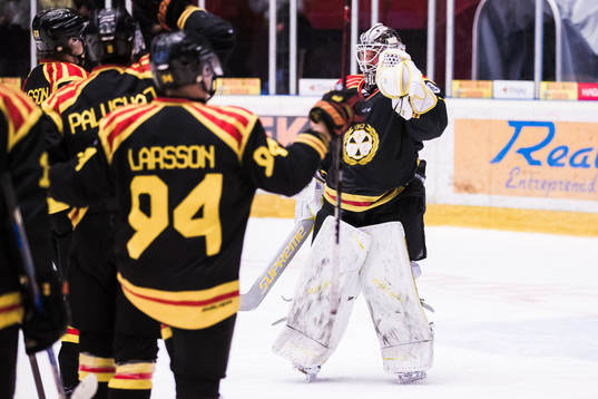 Brynäs målvakt David Rautio jublar
