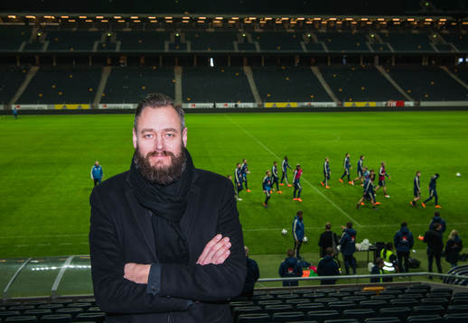 Olof Lundh vid Sveriges fotbollslandslags träning