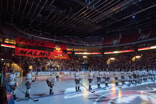 Malmö Redhawks supportrarna med ett tifo