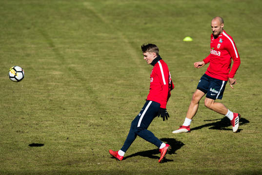 Martin Ødegaard and Tore Reginiussen of Norway