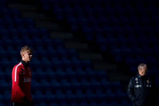 Kristoffer Ajer of Norway and Lars Lagerbäck, head coach