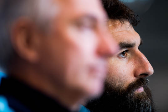 Bert van Marwijk, head coach of Australia, and Mile Jedinak