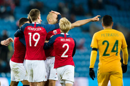 Tore Reginiussen of Norway celebrates the 2-1 goal