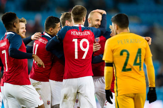Tore Reginiussen of Norway celebrates the 2-1 goal