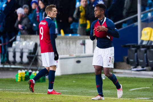 Martin Ødegaard and Ola Kamara of Norway