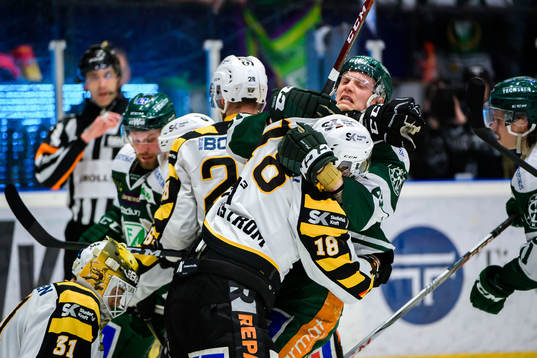Skellefteås Pontus Petterström i en fight med Färjestads