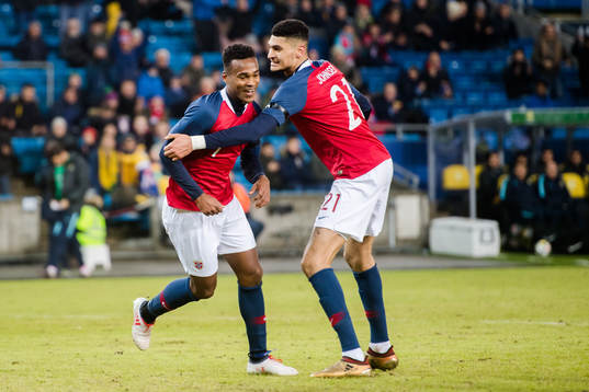 Bjørn Maars Johnsen and Ola Kamara of Norway celebrates