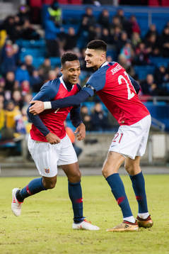 Bjørn Maars Johnsen and Ola Kamara of Norway celebrates