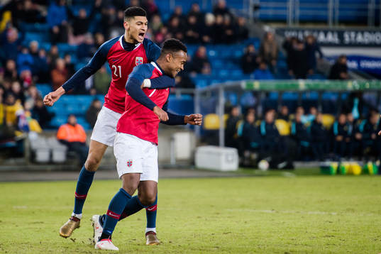 Bjørn Maars Johnsen and Ola Kamara of Norway celebrates