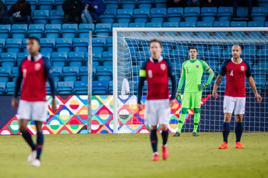goalkeeper Rune Almenning Jarstein of Norway looks dejected