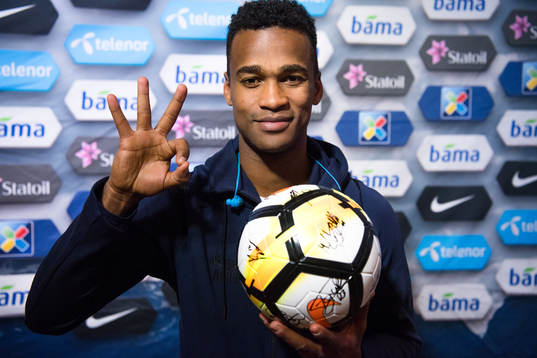 Ola Kamara of Norway celebrates his hattrick