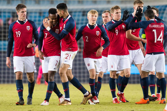 Ola Kamara of Norway celebrates 4-1 and hat trick with his