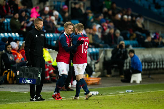 Martin Ødegaard of Norway and Fredrik Midtsjø of Norway