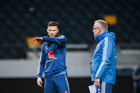 Sveriges Marcus Berg och förbundskapten Janne Andersson