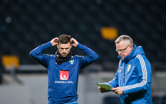 Sveriges Marcus Berg och förbundskapten Janne Andersson