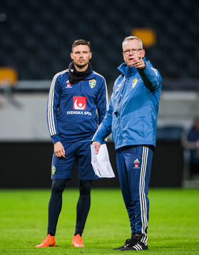 Sveriges Marcus Berg och förbundskapten Janne Andersson