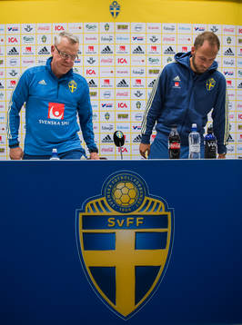Sveriges förbundskapten Janne Andersson och Andreas
