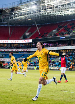 Jackson Irvine of Australia celebrates scoring 0-1