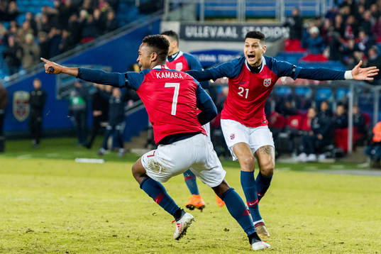 Ola Kamara of Norway celebrates with teammate Bjørn Maars
