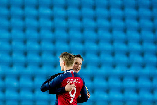 Martin Ødegaard and Stefan Johansen of Norway