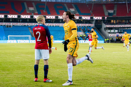 Jackson Irvine of Australia celebrates scoring 0-1