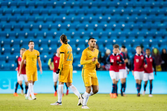 Andrew Nabbout of Australia looks dejected