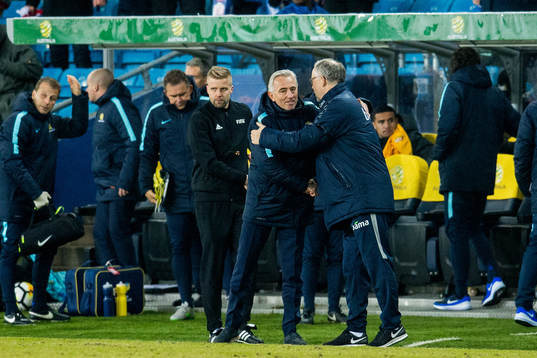 Bert van Marwijk, head coach of Australia, and Lars