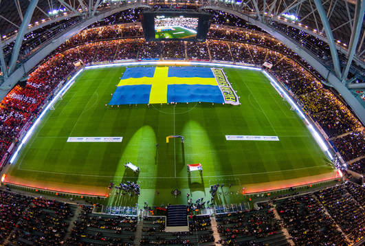 Generell vy av Friends Arena innan träningslandskampen i