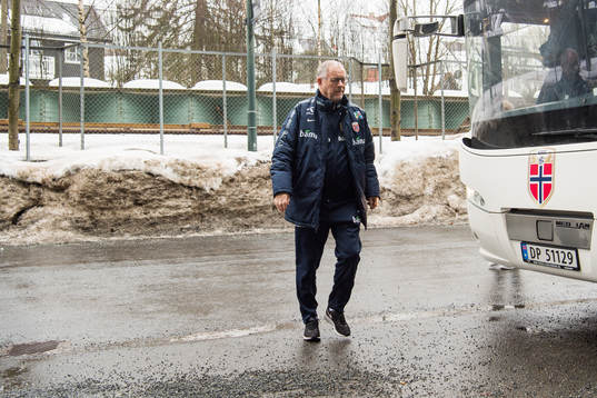 Lars Lagerbäck, head coach of Norway, arrives at a